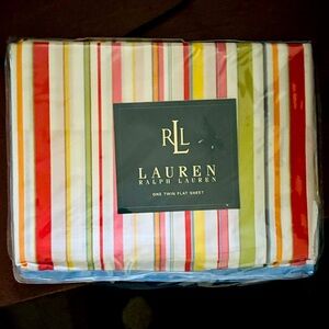 NWT Ralph Lauren Multicolor Striped Flat Sheet Vintage